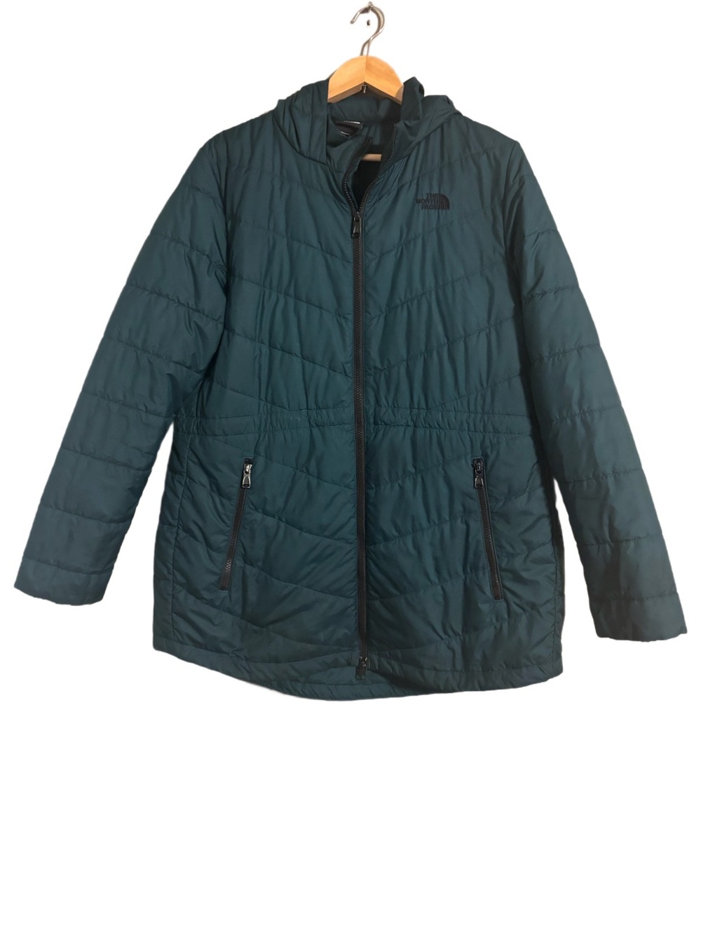 The North Face Rare Dark Green/Black Quilted Hooded Parka Jacket Womens Size XL